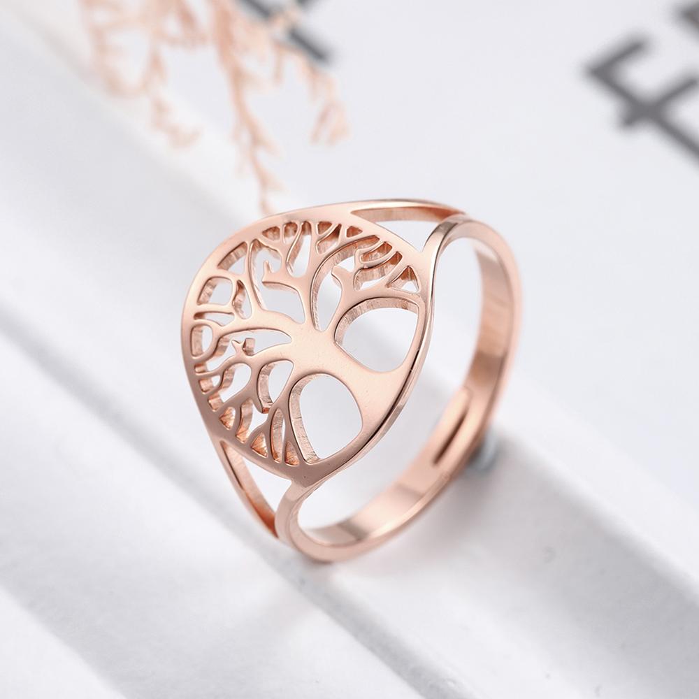Tree of Life Adjustable Ring Stainless Steel Finger Rings Vintage Amulet Jewelry Anniversary Gifts for Women Men