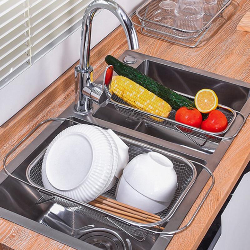 Sink Strainer Drainer Basket Stainless Steel Expandable Sink Colander Strainer Basket For Vegetables Fruits Pasta Dishes