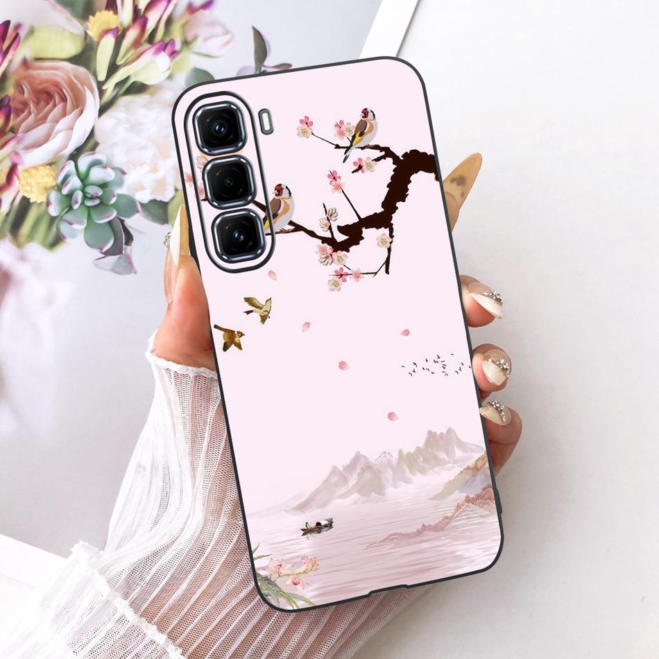 For Infinix Hot 50 Pro+ 50Pro 4G Cute Flower Butterfly Cat Case For Infinix Hot50 Pro Plus 4G Black Silicone Soft Phone Cases