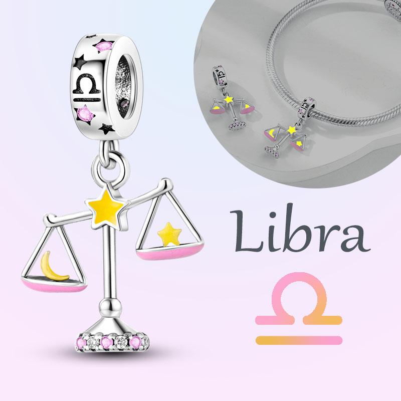 Copper Charms Luminous 12 Constellations Pisces Aquarius Aries Pendants Fit Original Pan Bracelet Diy