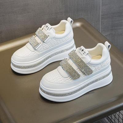 2025 Autumn Women's 7cm Platform Rhinestone Velcro Casual Shoes