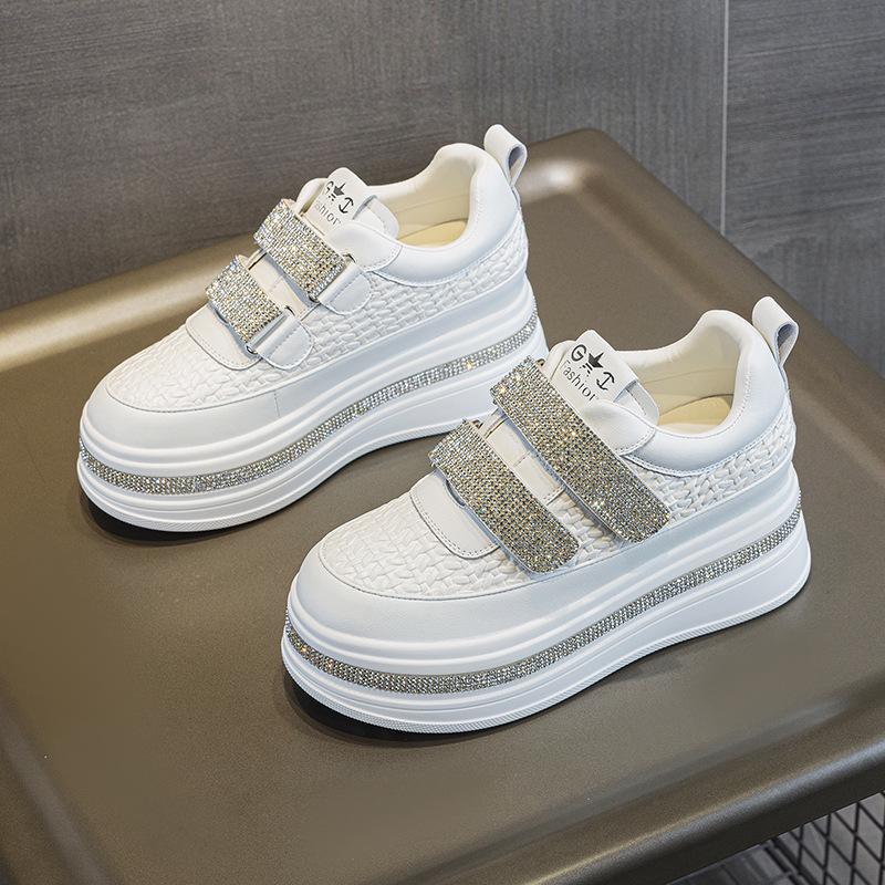 2025 Autumn Women's 7cm Platform Rhinestone Velcro Casual Shoes
