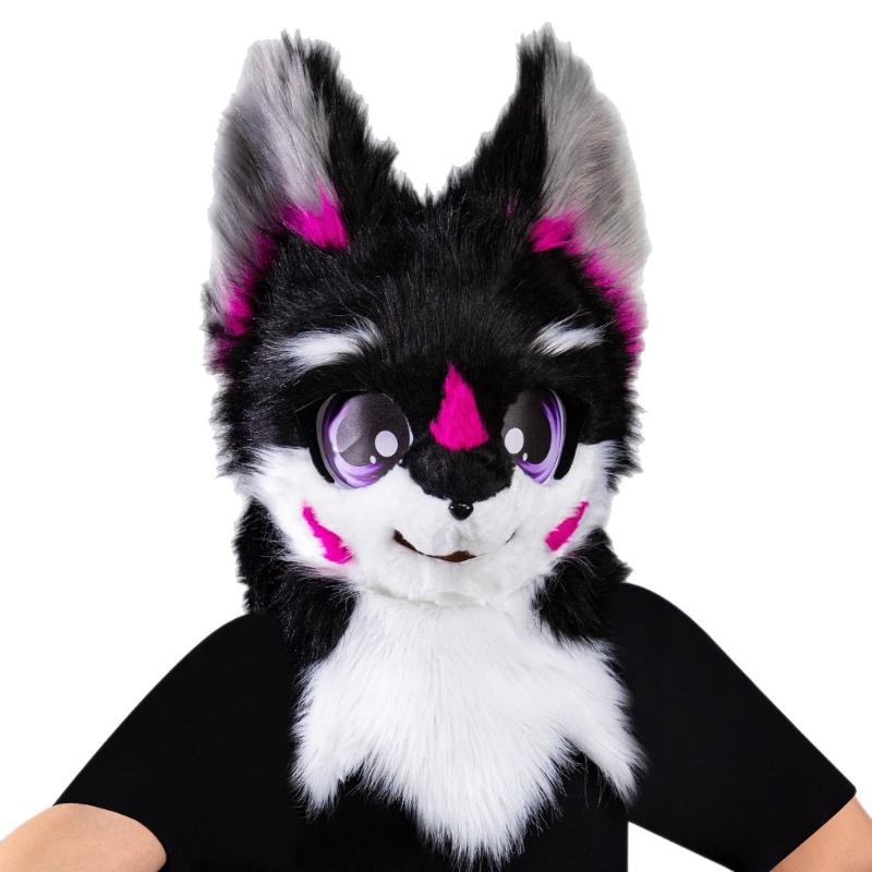 

Furry Animal Head Cats Fursuit Cut Mask Plush Cats Mask Lovely Cats Headgear Halloween Masquerades Cosplay Party Props чорний