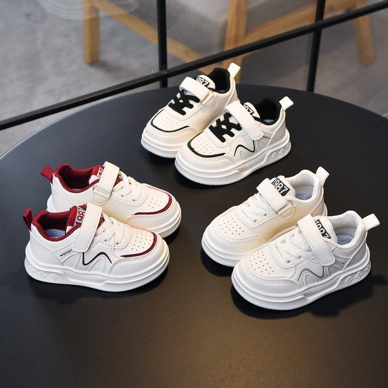 Autumn New Arrivals Children's Leather Sneakers, Boys' Sports Shoes, Korean-Style Soft-Sole Girls' White Sneakers.