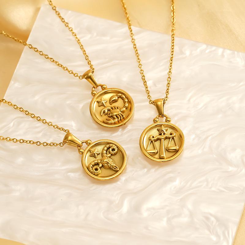 

Double-Sided 12 Constellation Necklace in Stainless Steel and 18K Gold