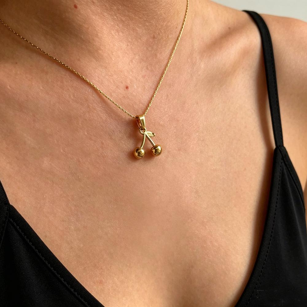 Chic Cherry Pendant Stainless Steel Necklace - Cute, Personalized, Versatile Fruit Design for Women