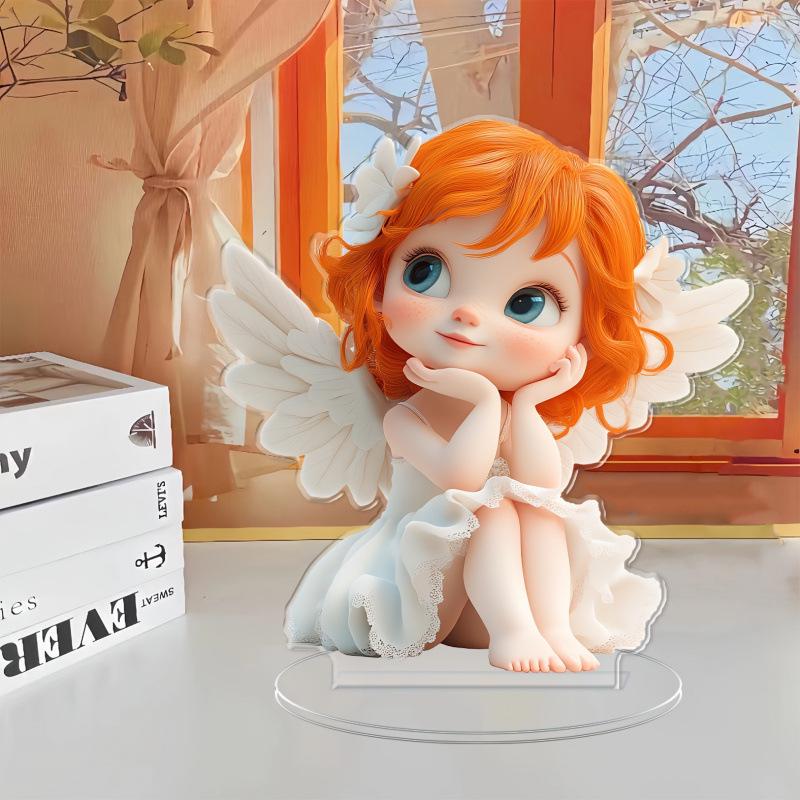 Charming Angel 2D Acrylic Ornament for Children’s Home and Office Decor