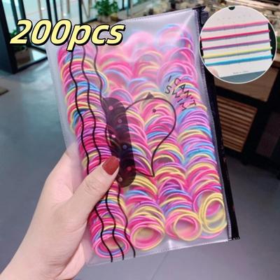 200 Stück/Los Haargummis Mädchen Bonbonfarbe Elastisches Gummiband Haarband Kind Baby Stirnband Scrunchie Haarschmuck für Mädchen