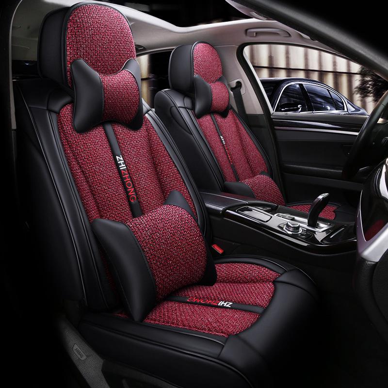 Universal Four Seasons Leather Linen Car Seat Cover - Full Coverage Cushion