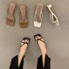 French evening slippers outer women's shoes spring and summer 2025 new thick heel square toe white sandals