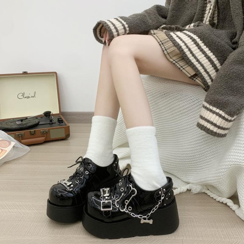 Fashion Platform Punk Womens Shoes Black Metal Chain Lolita Women Shoes Summer 2025 Thick Bottom Women's Sneaker Gothic Zapatos De Mujer