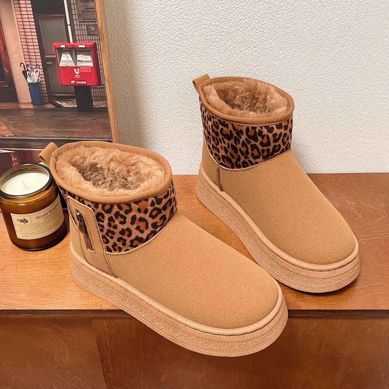 

Designer Leopard Print Faux Suede Snow Boots Women Non-slip Thicken Plush Winter Woman Platform Warm Ankle Boots Botas De Mujer 36 малиновый