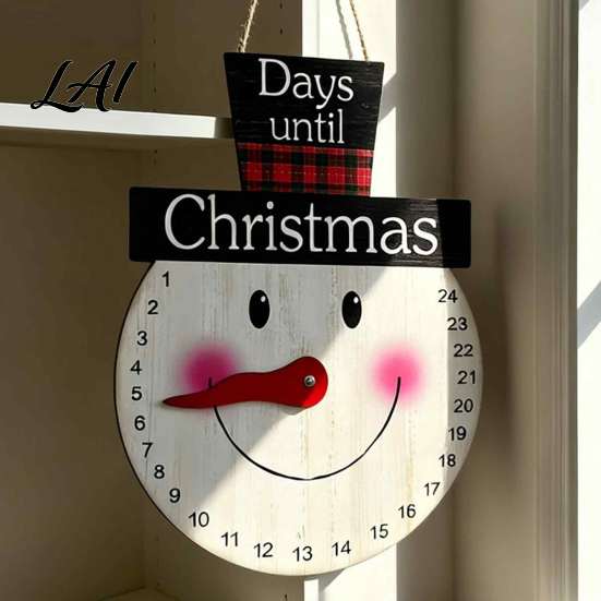 Holiday Countdown Sign Christmas Calendar Reusable Days Until Door Hanging Sign Wooden Vintage Round Wreath Hanger for Wall Decor Interactive