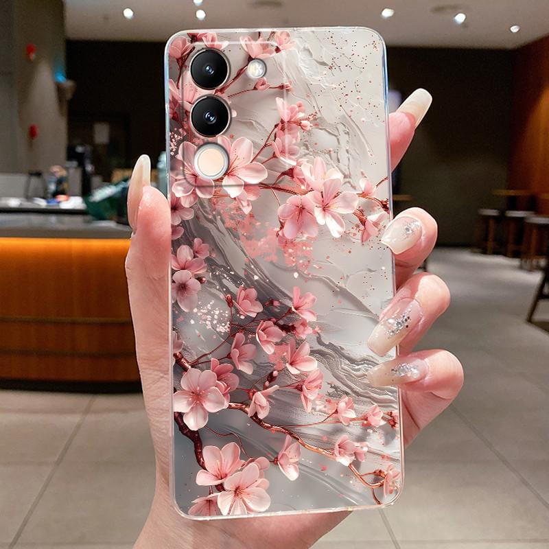 Phone Case For Vivo V29e V27e 5G Slim Soft TPU Cover Clear Silicone Aesthetic Luxury Fashion Butterfly Flowers New Design Case
