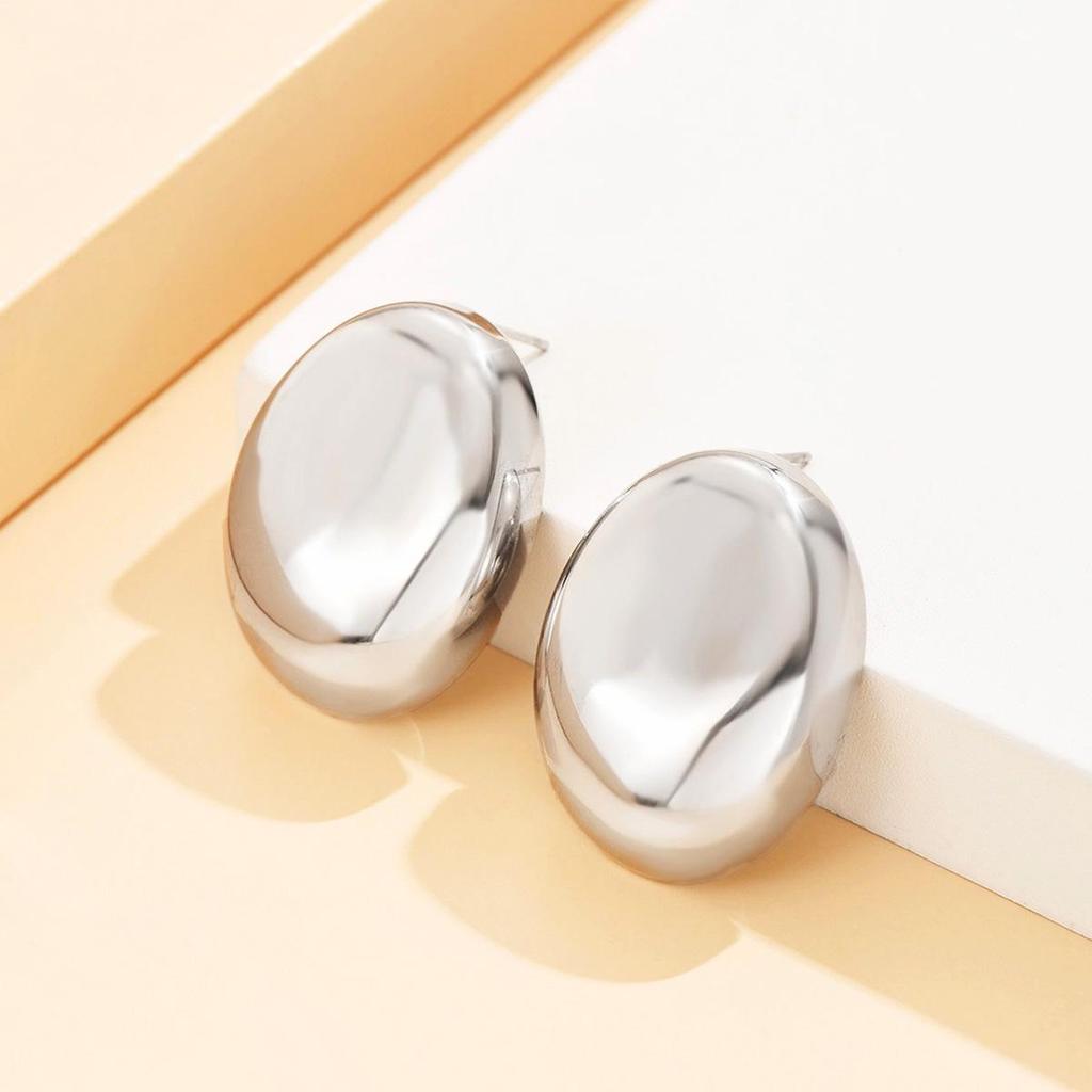 18K Gold Vacuum Plated Stainless Steel Geometric French Retro Style Large Stud Earrings