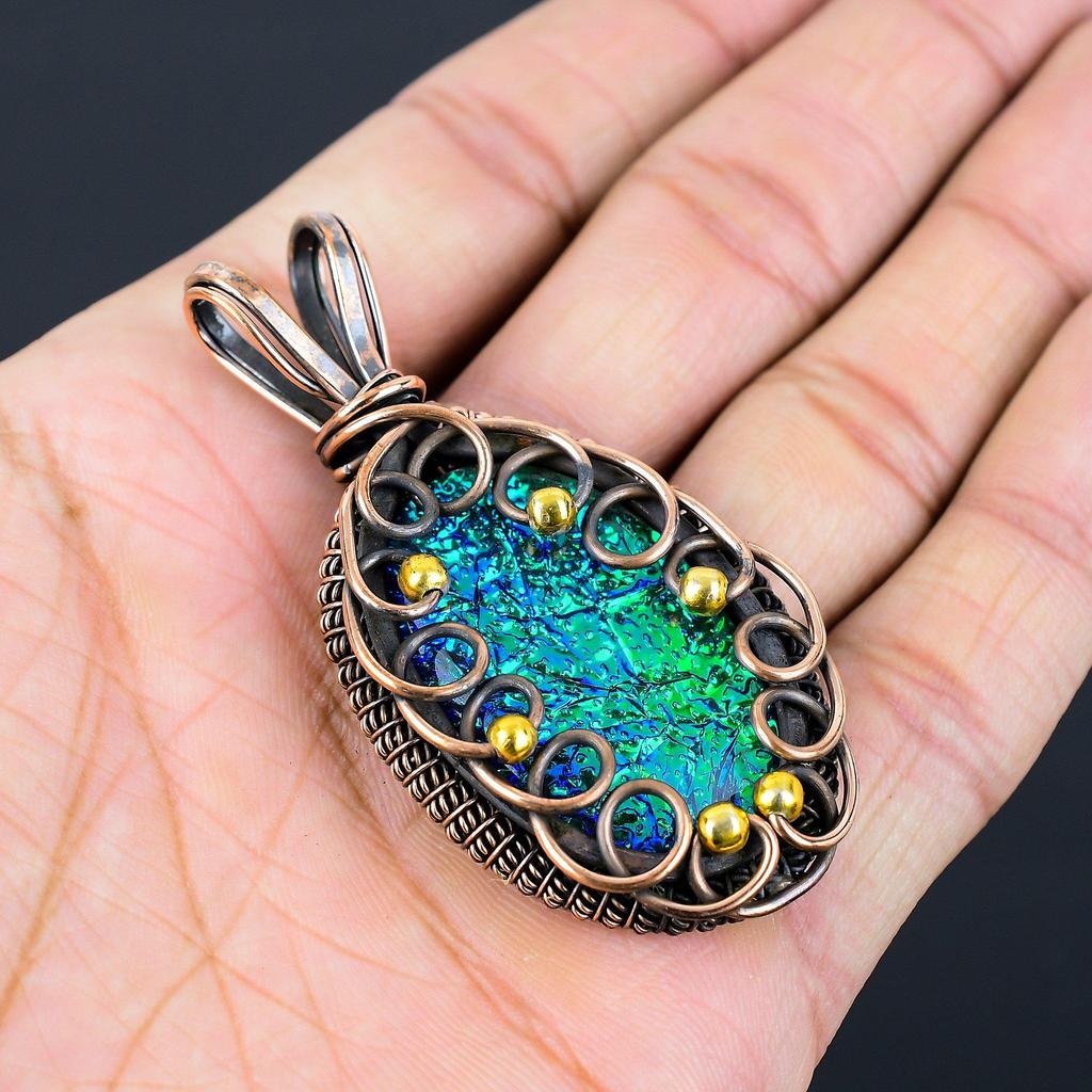 Attractive Blue Australian Triplet Opal Gemstone Pure Copper Wire Wrapped Handmade Jewelry Pendant