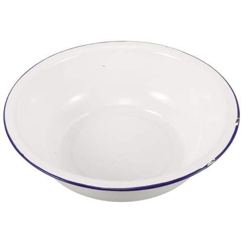 Healeved Vintage Enamel Wash Basin, Footbath, Multi-Purpose Enamel Wash Basin for Washing Face, Foot Bath, and Laundry, Blue Rim, White, 30 X 9 Cm