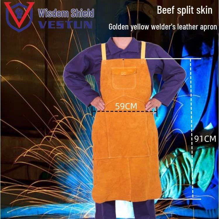 Сварочный фартук Weishidun W-2142 из коровьей кожи - Прочный, Удобный и Комфортный.