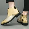 Projektant Nowy Męski Urok Złoty Patchwork Sukienka Skórzane Sznurowane Buty Dla Mężczyzn Luksusowy Dżentelmen Botki Do Kostki Ślubne Balowe Obuwie