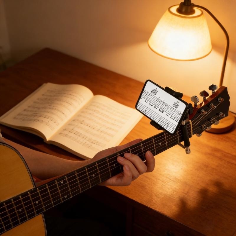 Guitar Phone Holder Stand Sliding Capo for Tuning Tone of Electric Guitar, Acoustic Guitar, Ukulele, Mandolin, Banjo