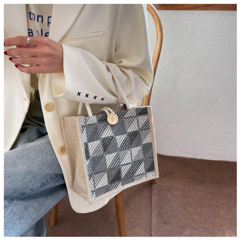 Karierte Canvas Hand-Leinentasche