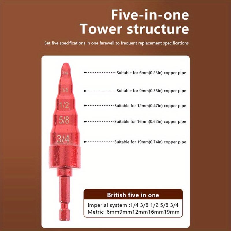 5In1 Air Conditioner Copper Pipe Expander Swaging Drill Bit Set Swage Tube Expander Soft Copper Tubing Tools