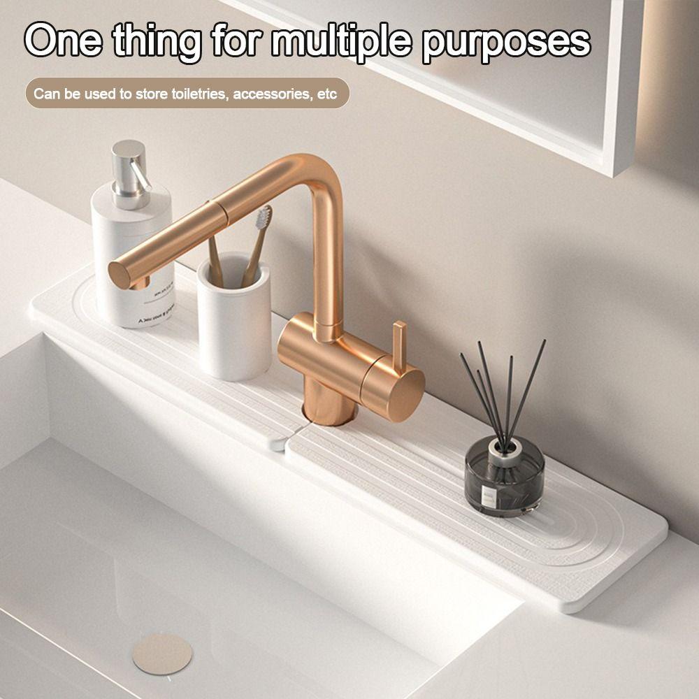 

2pcs/set Non-Slip Faucet Draining Mat Diatomite Sink Splash Mats Kitchen Bathroom Supplies white-60*10cm