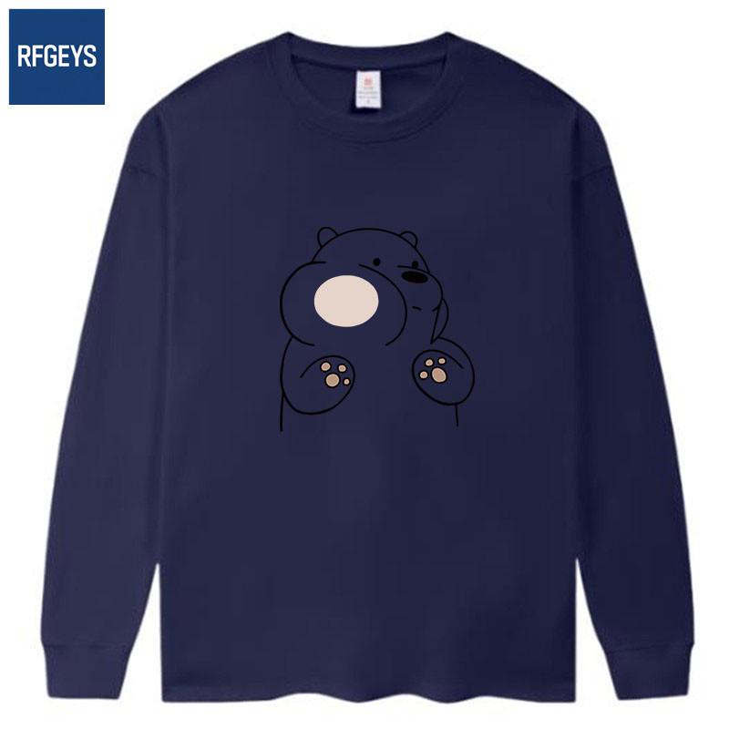 

Korean Trendy Casual Bear Print Crew Neck Slimming Unisex Long Sleeve Cotton Tee L (105-125 lbs)