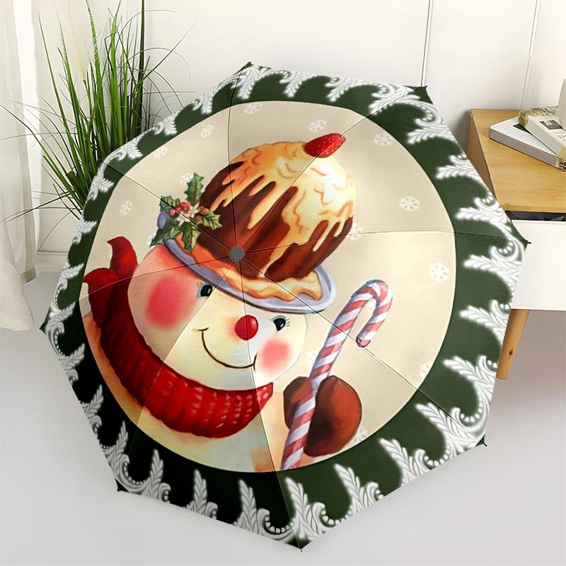 

1pc Christmas, Cake Automatic Opening/Closing Folding Umbrella with 8 Ribs, Plastic Handle, Windproof Portable Sunshade Umbrella yy251222214