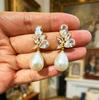 Stylish High-End Copper Zirconia Stud & Pearl Pendant Earrings