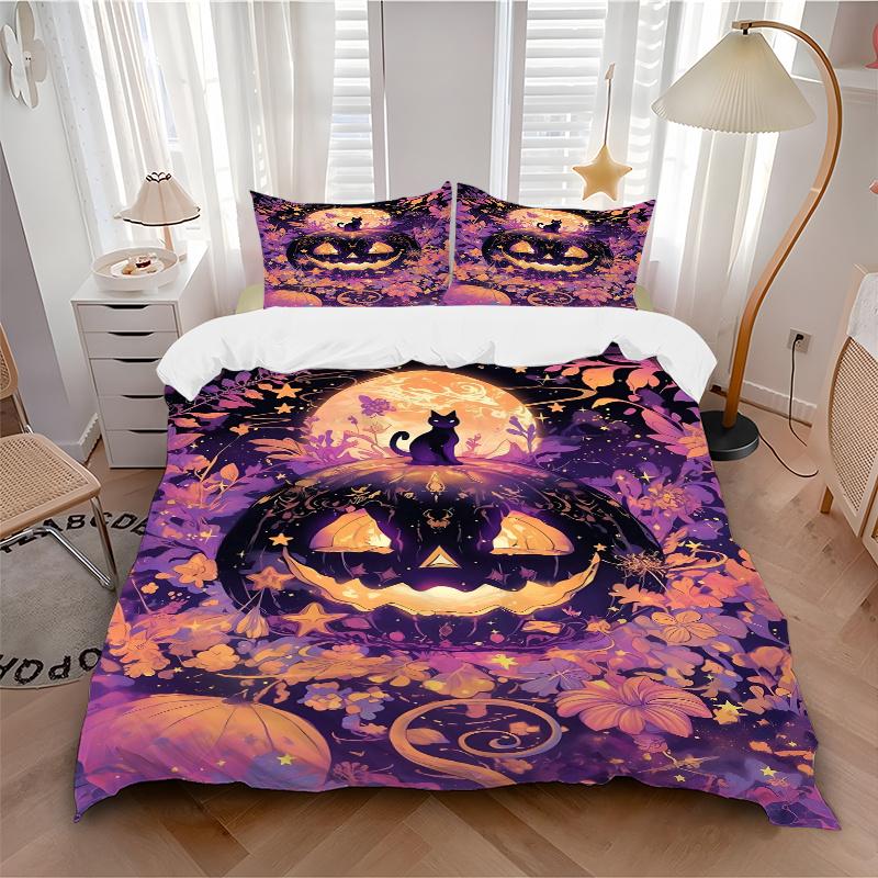 3pcs Halloween Pumpkin Print Cover Set Ultra Soft, Breathable, and Comfortable Bedding with Stylish Design for Bedroom and Guest Room Decor 1 Cov