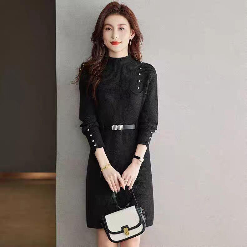 Autumn and Winter Small Knitted Dress New Women's Mid-length Sweater Base Skirt with Coat