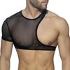 Top Erotico da Uomo Nero Rete Traforato Monospalla Senza Seno Manica Corta Pelle Verniciata Sexy Gilet