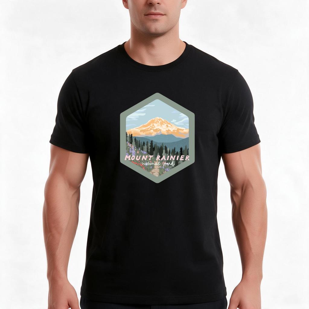 Mount Rainier National Park Tshirt Summer Casual Cotton Tee Oversized Streetwear Tops Vintage Graphic Print 100 Cotton