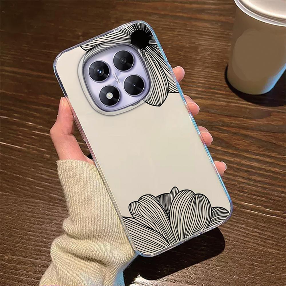 Romantic Lace Pattern Phone Case For Xiaomi Redmi Note 14 Pro 14C 6.88" Transparent Clear Shockproof Flower oil Painting Cover