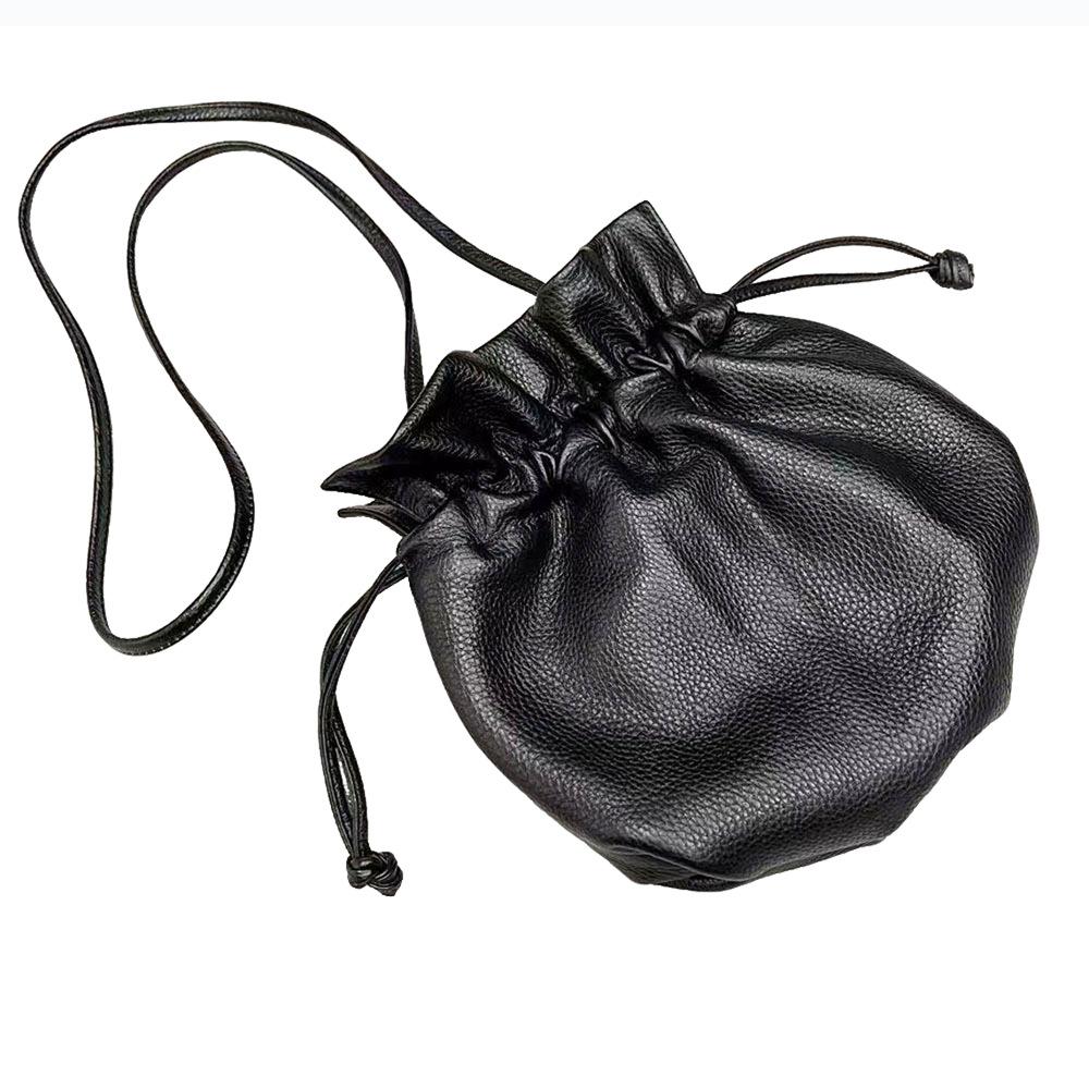 All Leather Black Cowhide Bag Lucky Bag Portable Messenger Bag Genuine Leather Wrinkled Cloud Women'S Bag