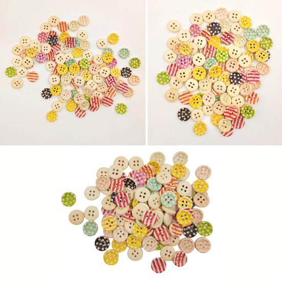 100 stuks Ronde Houten 4 Gaten Knopen Naaien Stippen Gestreepte Knutsel Naaiaccessoires