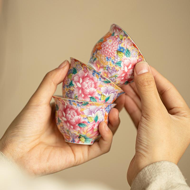 Zehntausend Blumen Emaille Teetassen Hochwertige Keramik Teetassen Premium Gefühl Zuhause Kung Fu Teetassen