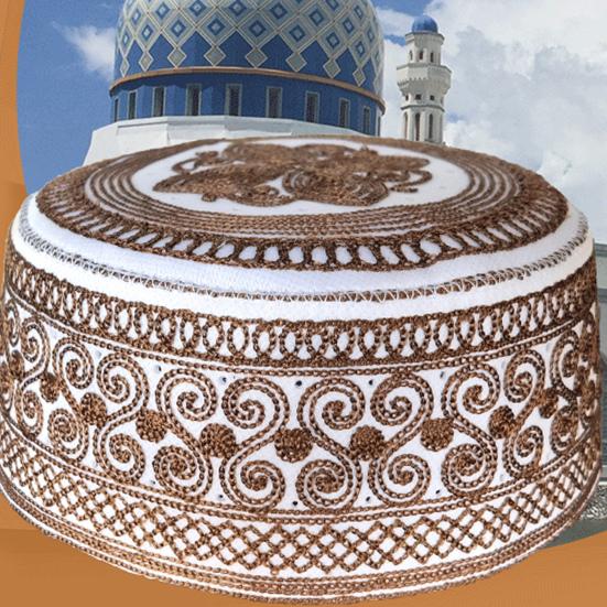 Men Hat Vintage Ethnic Flat Top Round Embroidery Head Decoration Firm Stitching Turkish Jewish Holiday Wear Cap Headwear
