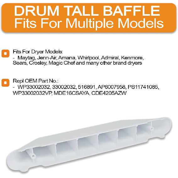 Compatible Drum Tall Baffle for Maytag MDG5000B, MDG5500A, MDG5960B, MDG6000A, MDG6000B Dryer Models