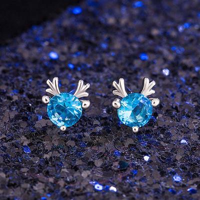Orecchini coreani con corna di cervo e diamanti blu per donna - Gioielli in cristallo Hot Douyin