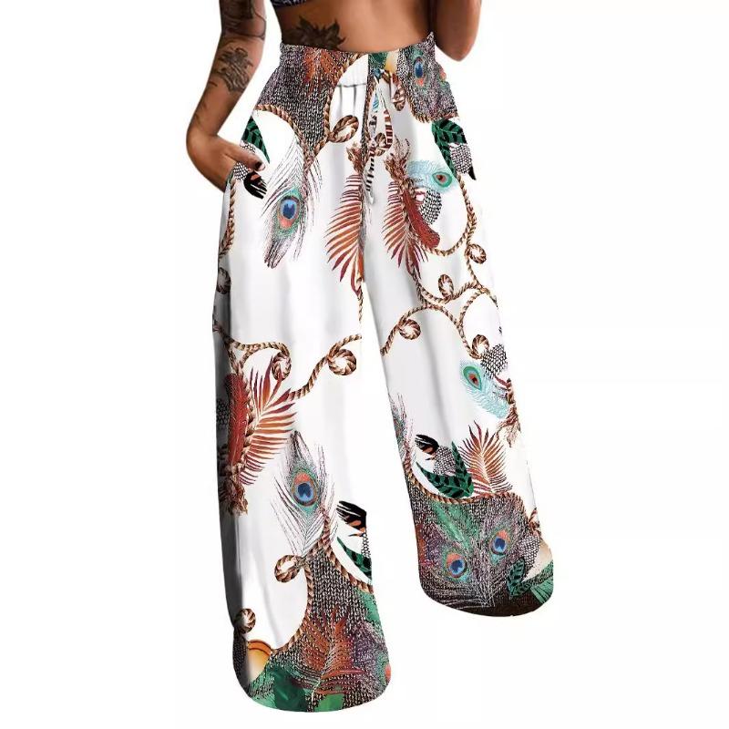Fashion Loose Elegant Printed Women's Long Pants Drawstring Office Vintage Casual Simple Spring Autumn Trousers Female Clothing