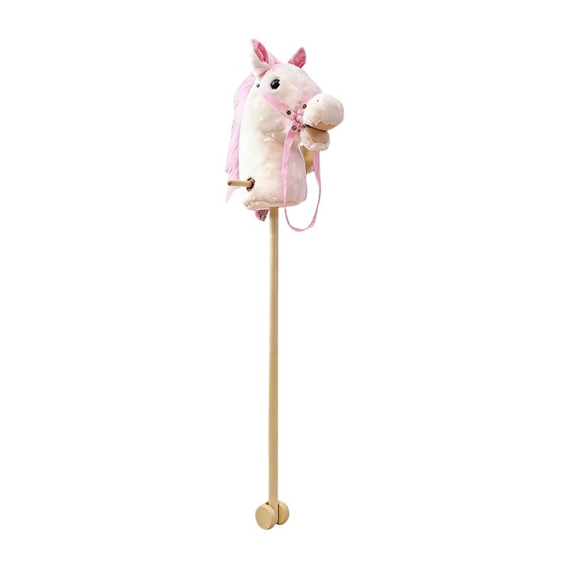 Stick Horse Plush Hobby Horse on a Stick with Wood Wheels Realistic Horse Neighing and Galloping Sounds for Kids