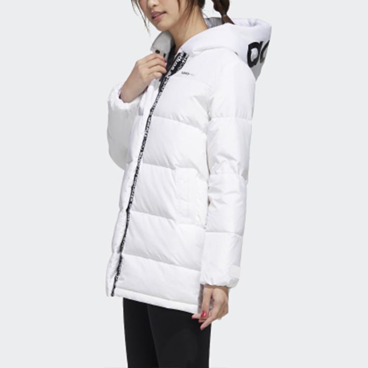 Adidas Neo Large Logo Sports Jachetă de puf de lungime medie pentru femei Îmbrăcăminte exterioară Alb GJ8824