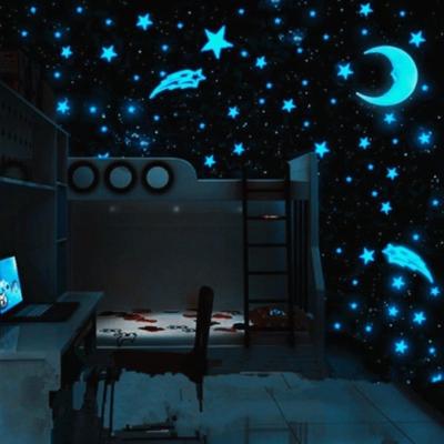 100 Pcs Plastic Wall Stickers Luminous Stars Glow In the Dark Blue 3cm/3.8cm Room Decal ARI