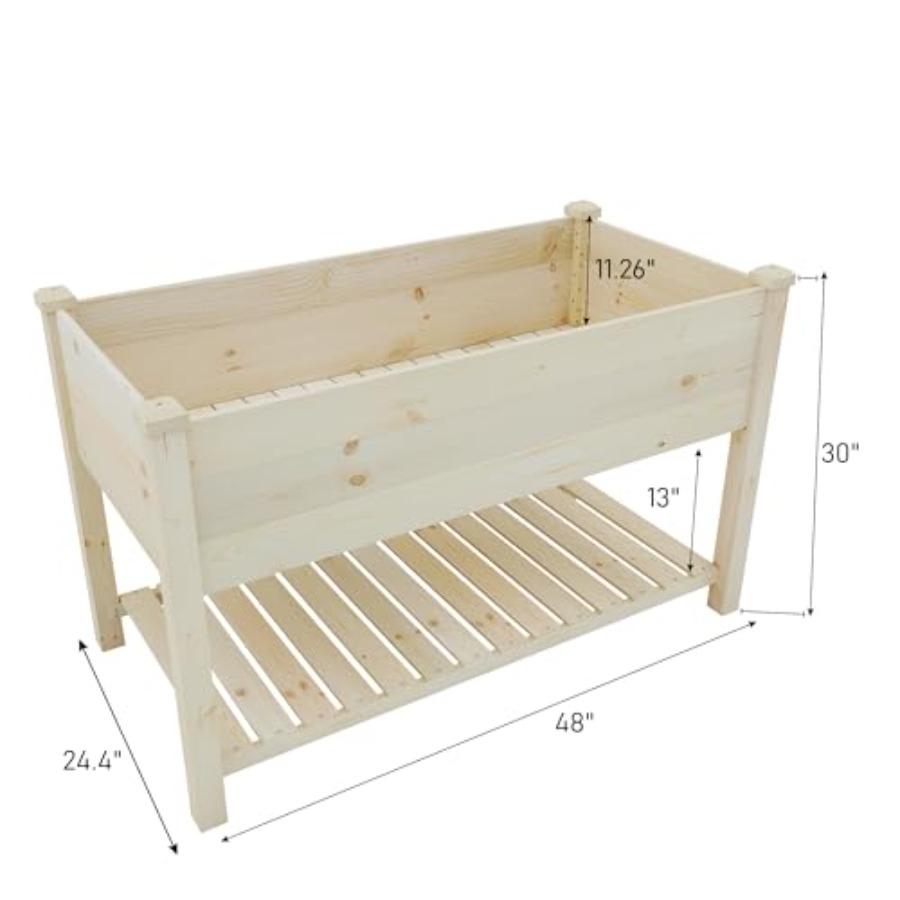 Outdoor Wood Raised Garden Bed Elevated Reinforced Large Planter Box with Storage Shelf for Vegetable Flower Backyard Patio Gar