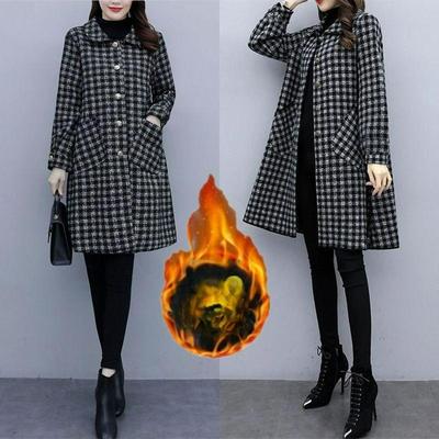 Plus Size Women's Autumn and Winter Plus Size Jacket Women's Loose and Thin Mid-length Plaid Coat