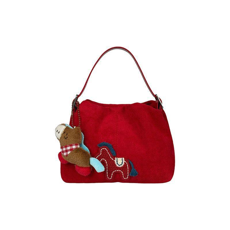 Small Spurs Embroidered Water Bucket Bag - Women's High-Style Commuting Shoulder-Back Sling Bag Handbag