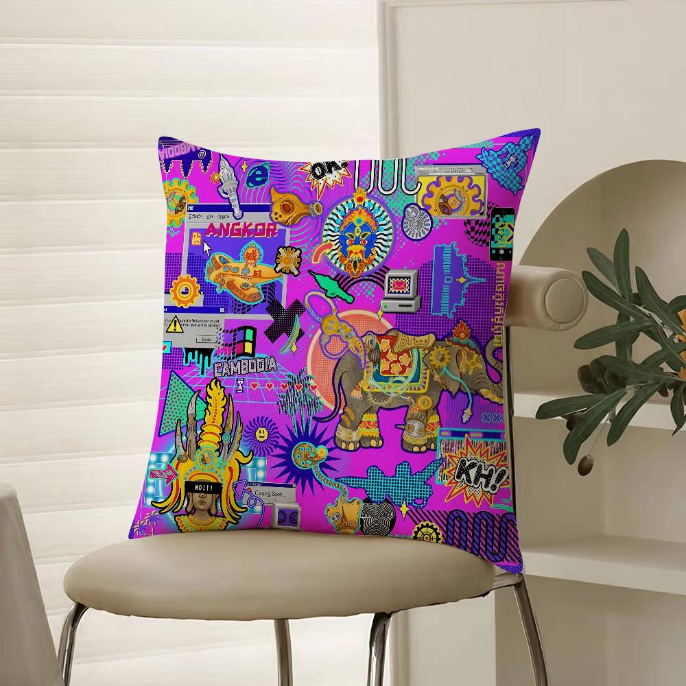 Oriental Classical Buddha Statue Print Pillow Case Comfort Sofa Bed Silky elegant Invisible zipper Decorative cushion cover