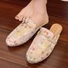Fashion Plus Size British Style Metal Embroidery Mule Shoes for Women Low Heel Square Toe Slip-On Sandals 2025 Summer Casual Footwear